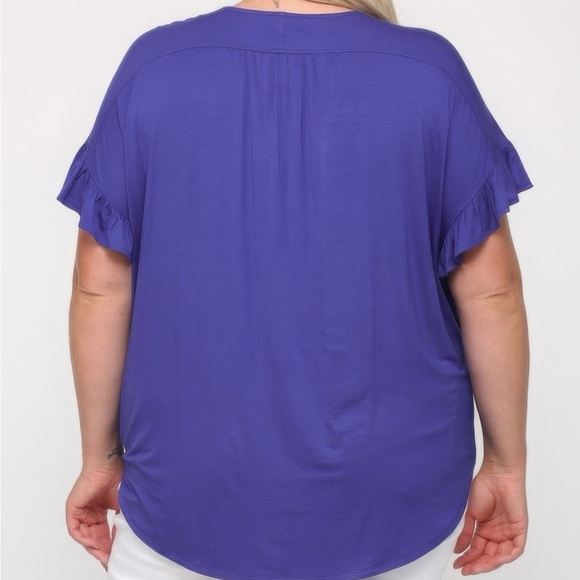 Solid Viscose Knit Surplice Top With Ruffle Sleeve - Picture 4 of 4